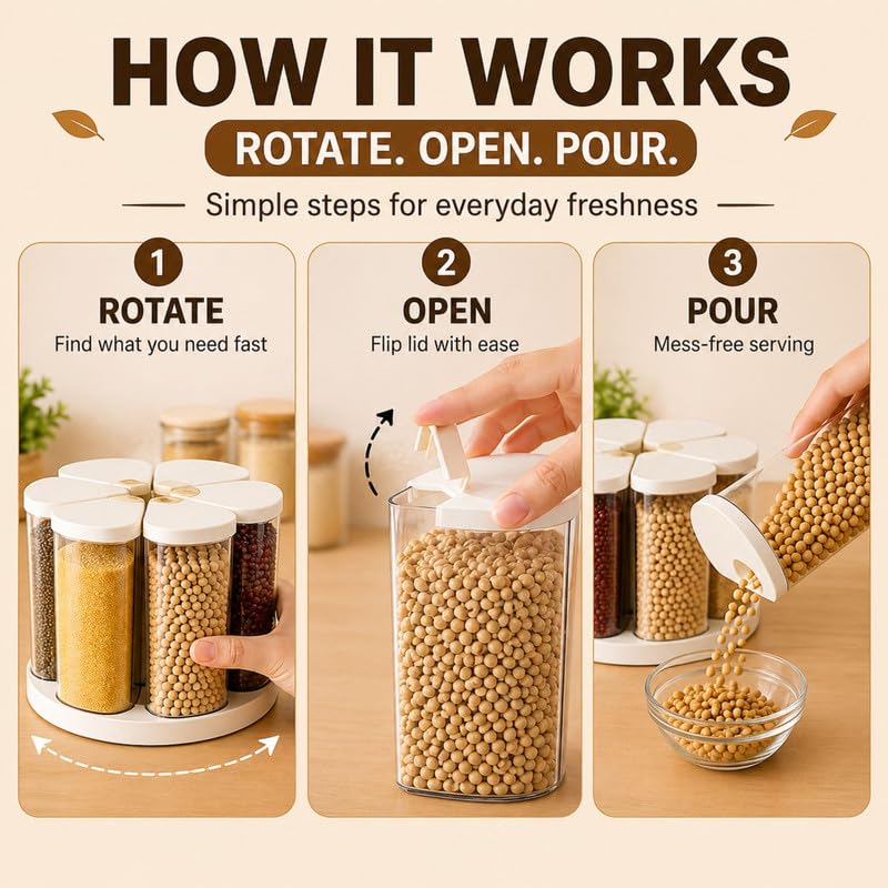 Transparent Grain Storage Container With Rotating Base