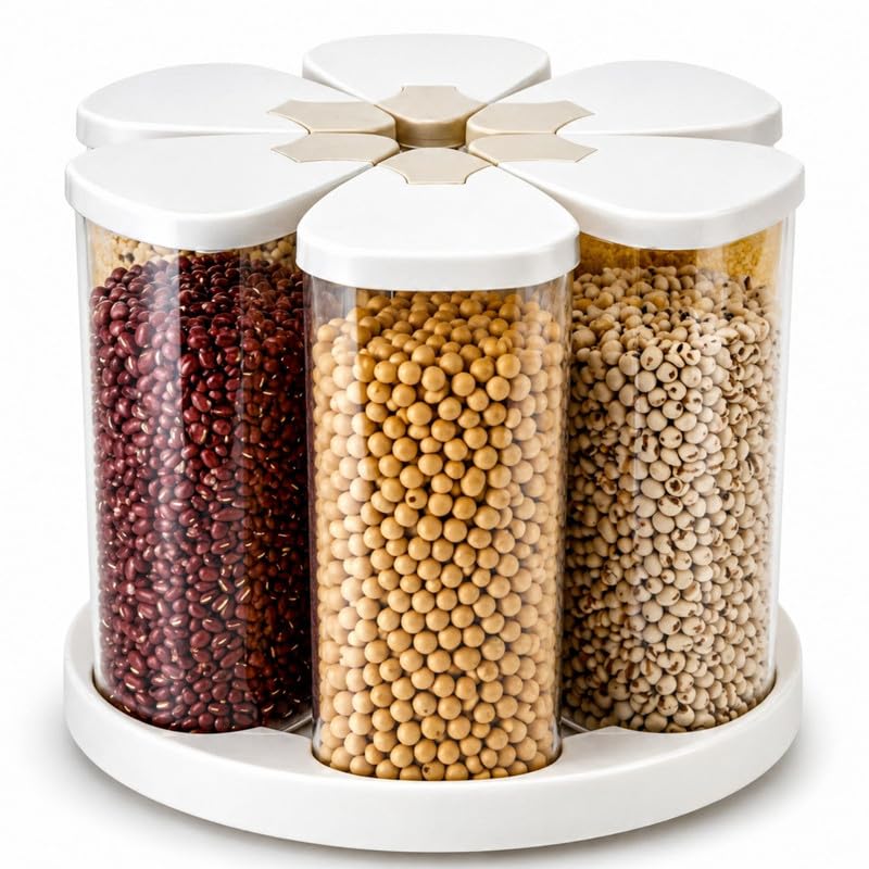 Transparent Grain Storage Container With Rotating Base