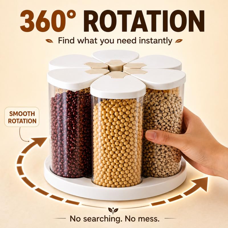 Transparent Grain Storage Container With Rotating Base